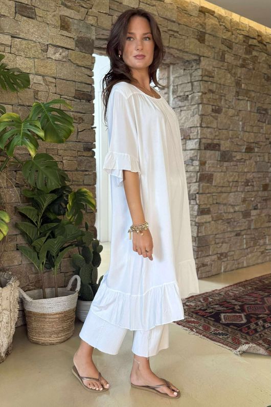 Made in Italy Menorcan Bow Back Dress White